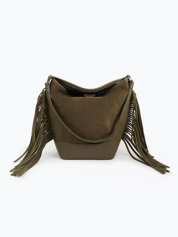 Süet Püsküllü Omuz Çantası Hakİ