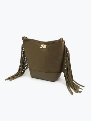 Süet Püsküllü Omuz Çantası Hakİ