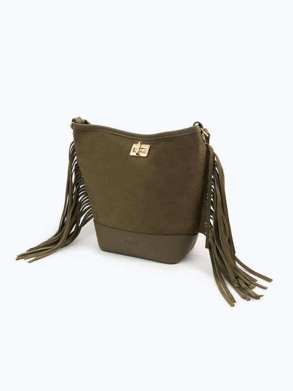 Süet Püsküllü Omuz Çantası Hakİ