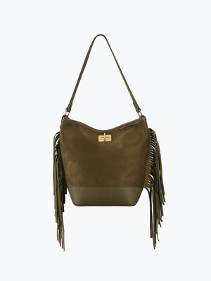 Süet Püsküllü Omuz Çantası Hakİ