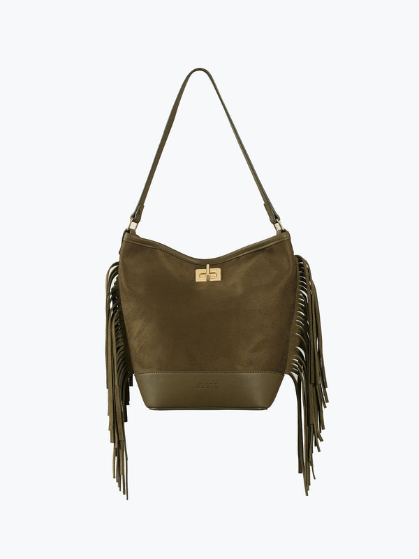 Süet Püsküllü Omuz Çantası Hakİ