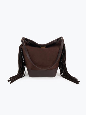 Süet Püsküllü Omuz Çantası Kahverengi