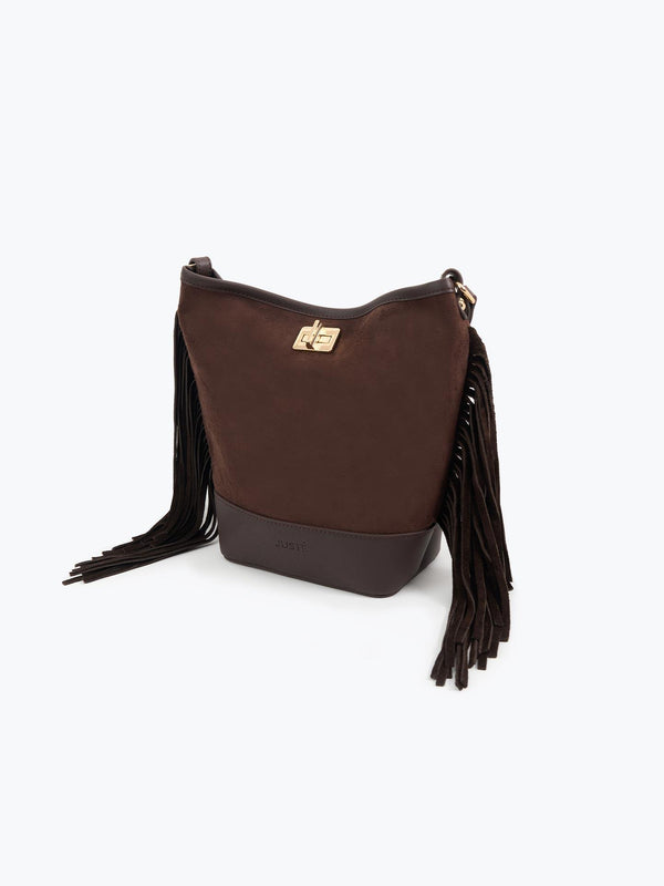 Süet Püsküllü Omuz Çantası Kahverengi