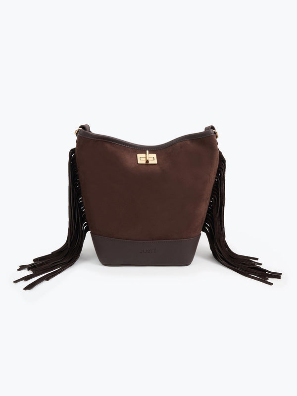 Süet Püsküllü Omuz Çantası Kahverengi