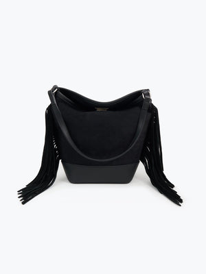 Süet Püsküllü Omuz Çantası Siyah