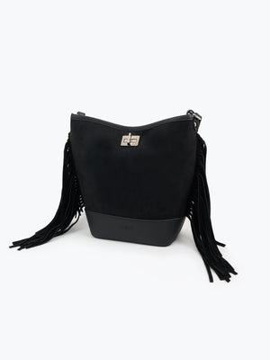 Süet Püsküllü Omuz Çantası Siyah