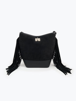 Süet Püsküllü Omuz Çantası Siyah