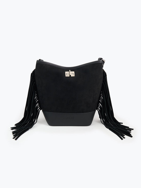 Süet Püsküllü Omuz Çantası Siyah