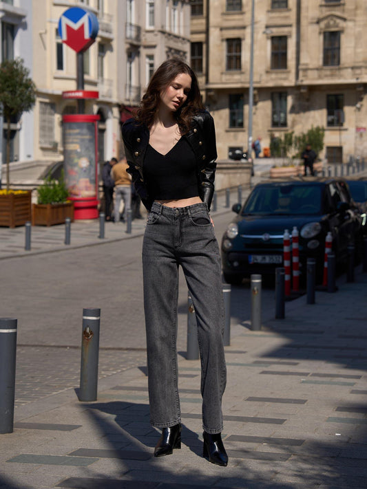 Wide Leg Uzun Füme Jeans