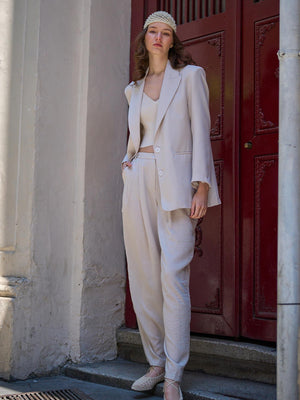 Dokulu Tensel Blazer Ceket Bej