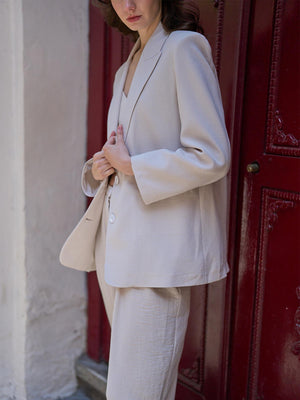 Dokulu Tensel Blazer Ceket Bej