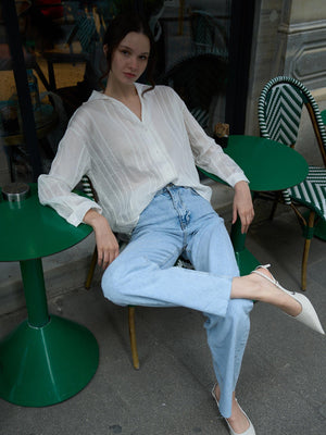 Wide Leg Dikişsiz Paça Jeans Mavi