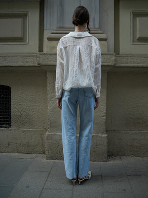 Wide Leg Dikişsiz Paça Jeans Mavi