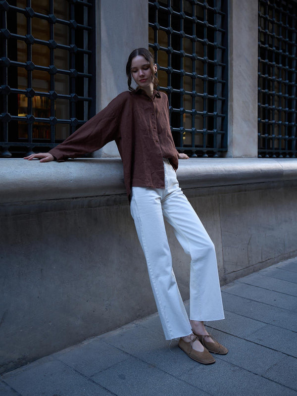 Wide Leg Dikişsiz Paça Jeans Beyaz