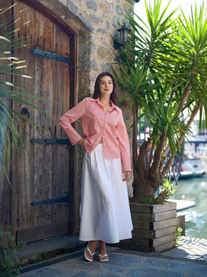 Beli Lastikli Midi Etek Beyaz