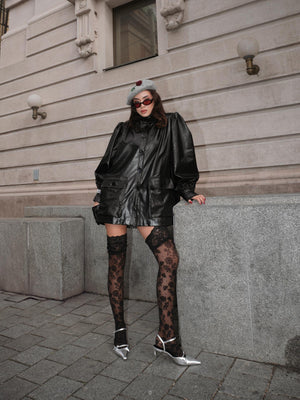 Büzgü Detay Oversize Deri Kısa Trençkot Siyah