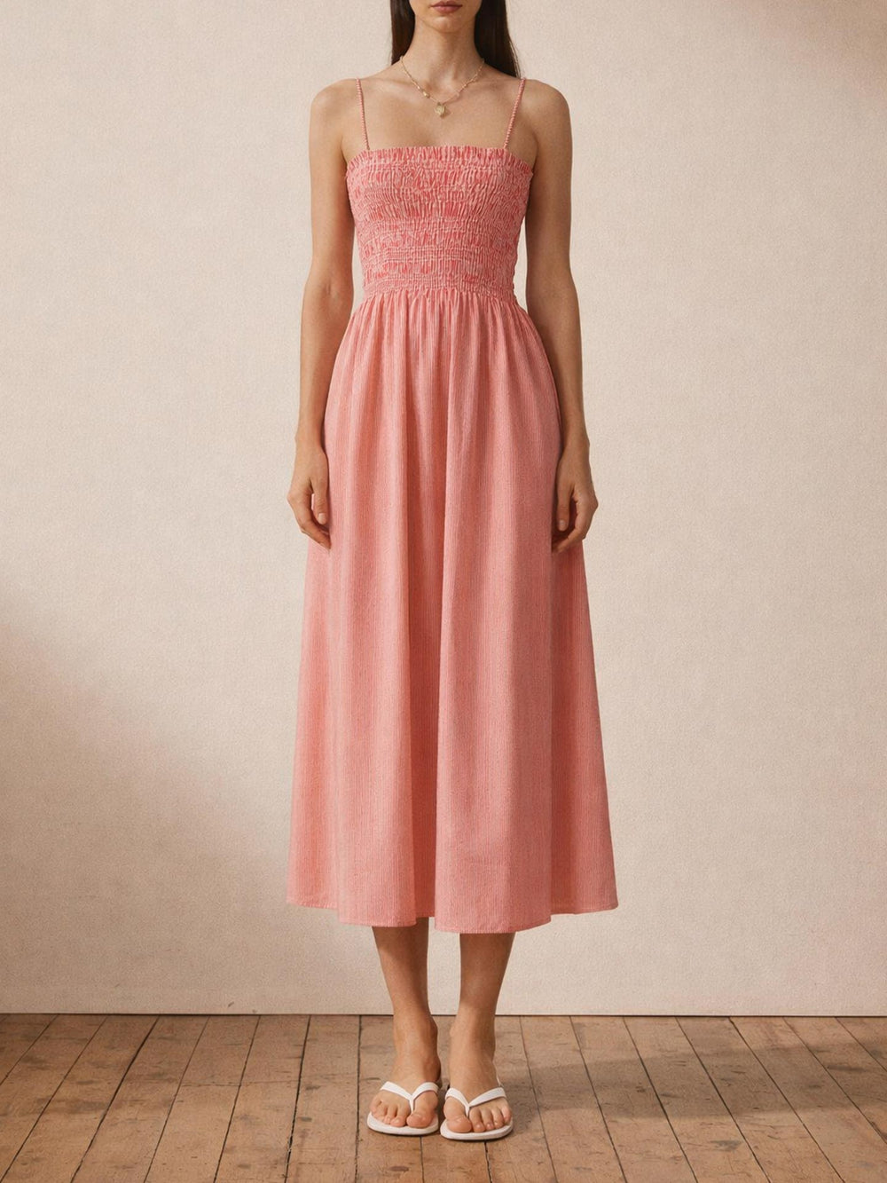 Çizgi Desen Gipeli Asklı Maxi Elbise Kırmızı