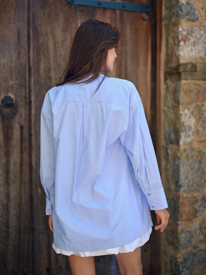 Çizgi Desen Poplin Oversize Mavi Boyfriend Gömlek
