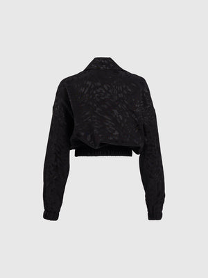 Desenli Siyah Saten Bomber Ceket