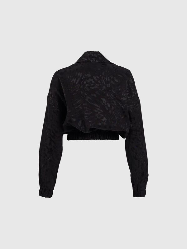 Desenli Siyah Saten Bomber Ceket