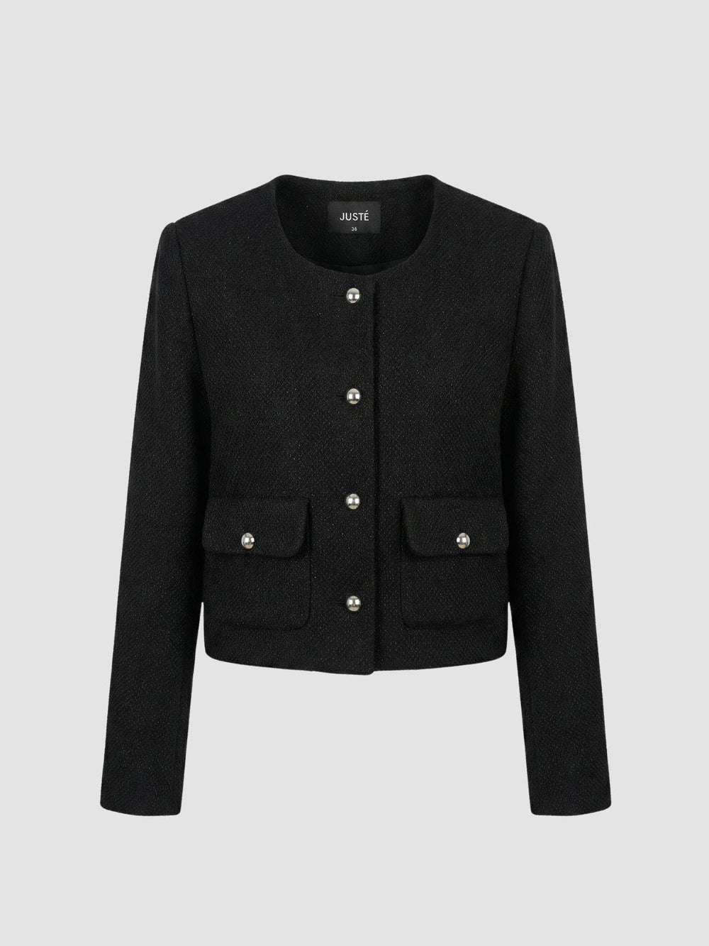 Dokulu Bisiklet  Yaka Düğme Detaylı Ceket Siyah