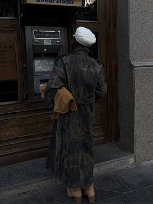 Flok Desenli Trençkot Lacivert