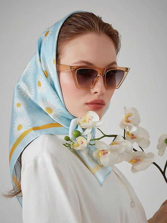 Papatya Desen Turkuaz Bandana-Fular