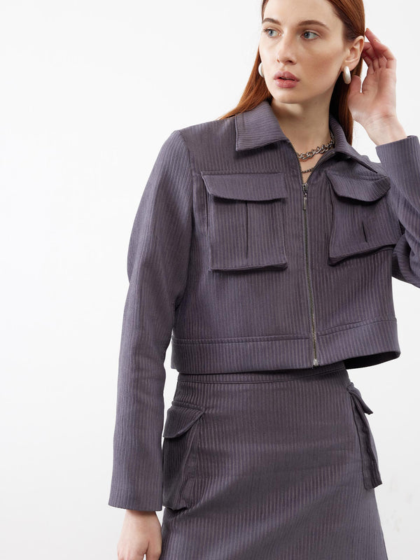 Kadife Cep Detay Ceket Antrasit