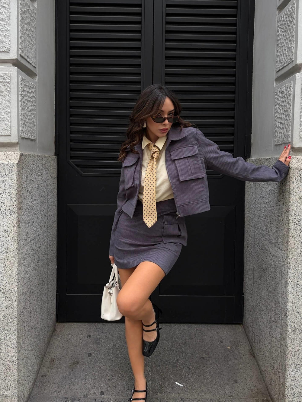 Kadife Cep Detay Mini Etek Antrasit