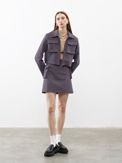 Kadife Cep Detay Mini Etek Antrasit