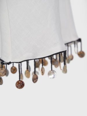 Keten Kol Detaylı Ekru Kimono Bluz