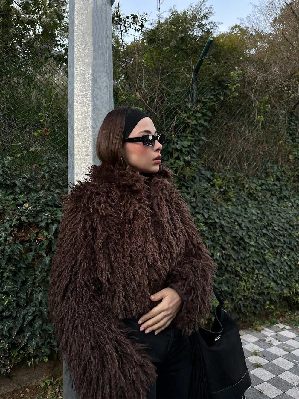 Kürk Crop Ceket Kahverengi