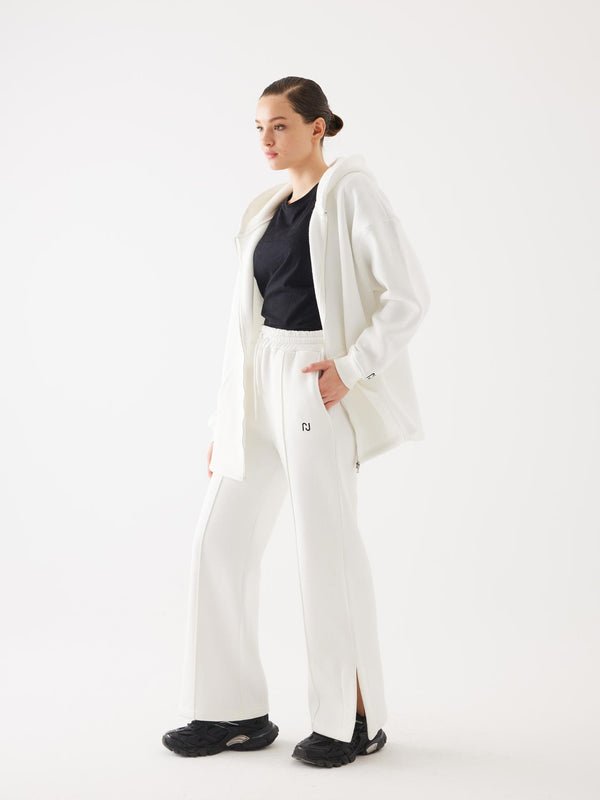 Off-White Fermuarlı Kapüşonlu Oversize Unisex Sweatshirt