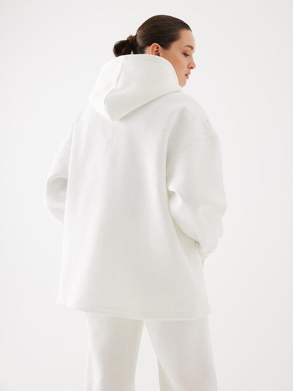 Off-White Fermuarlı Kapüşonlu Oversize Unisex Sweatshirt