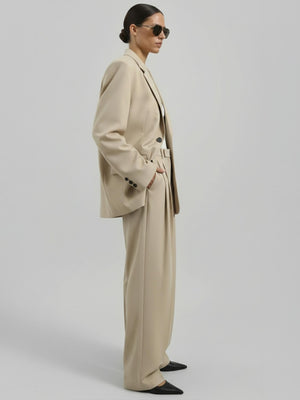 Oversize Düğmeli Blazer Ceket Bej