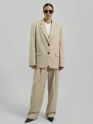 Oversize Düğmeli Blazer Ceket Bej