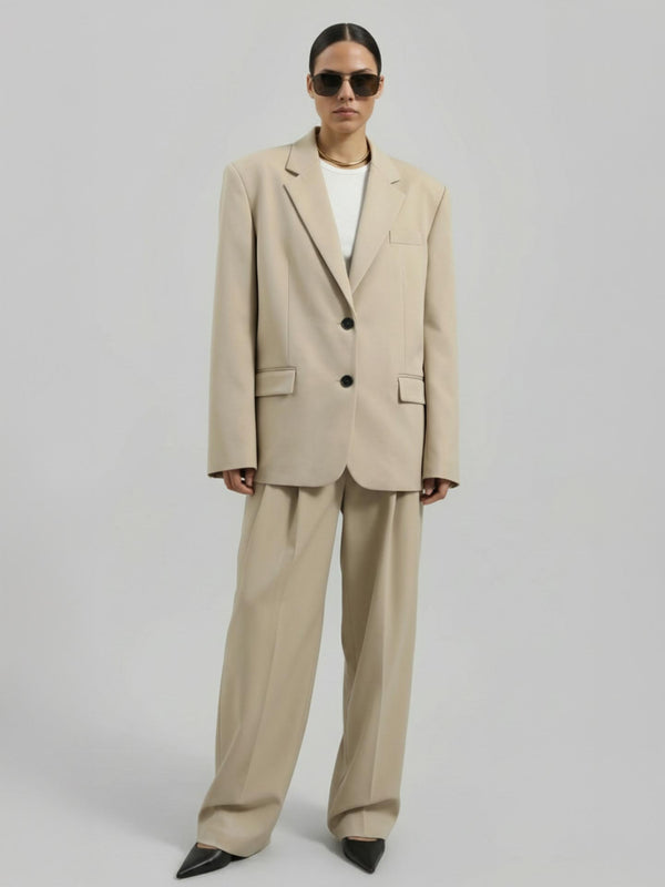 Oversize Düğmeli Blazer Ceket Bej