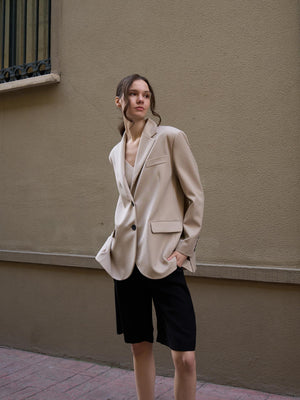 Oversize Düğmeli Blazer Ceket Bej