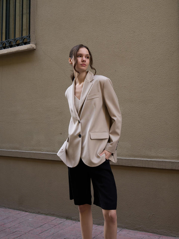 Oversize Düğmeli Blazer Ceket Bej