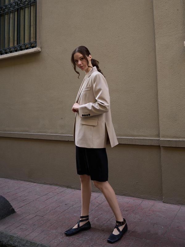 Oversize Düğmeli Blazer Ceket Bej