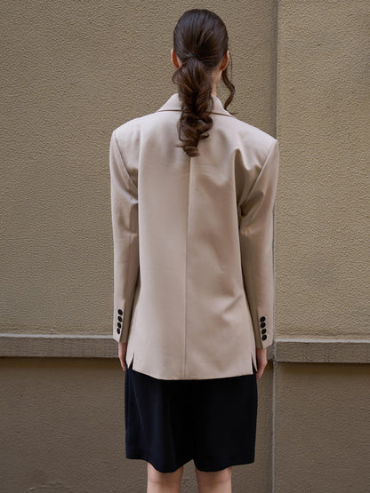 Oversize Düğmeli Blazer Ceket Bej
