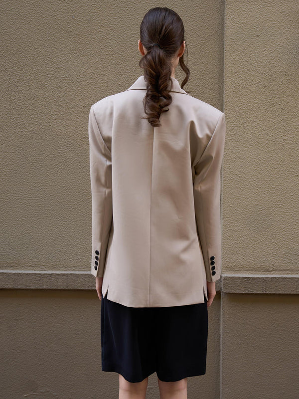 Oversize Düğmeli Blazer Ceket Bej