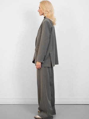 Oversize Düğmeli Blazer Ceket Gri