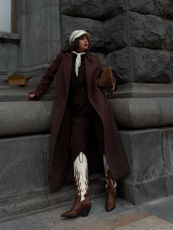 Ovesize Kaşe Kaban Kahverengi