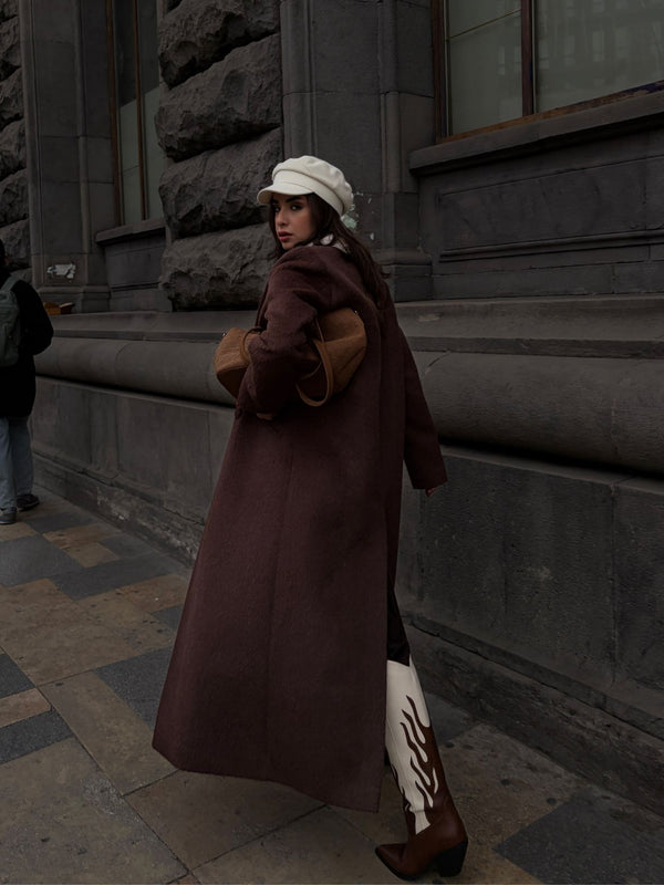 Ovesize Kaşe Kaban Kahverengi