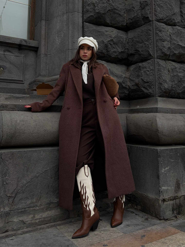 Ovesize Kaşe Kaban Kahverengi