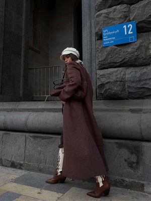 Ovesize Kaşe Kaban Kahverengi