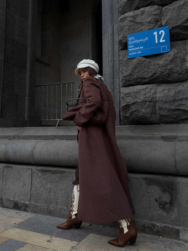 Ovesize Kaşe Kaban Kahverengi