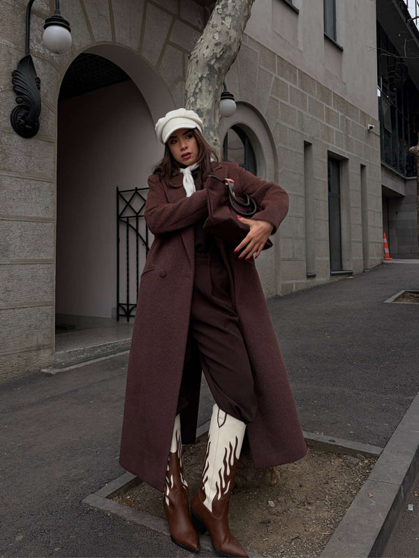 Ovesize Kaşe Kaban Kahverengi