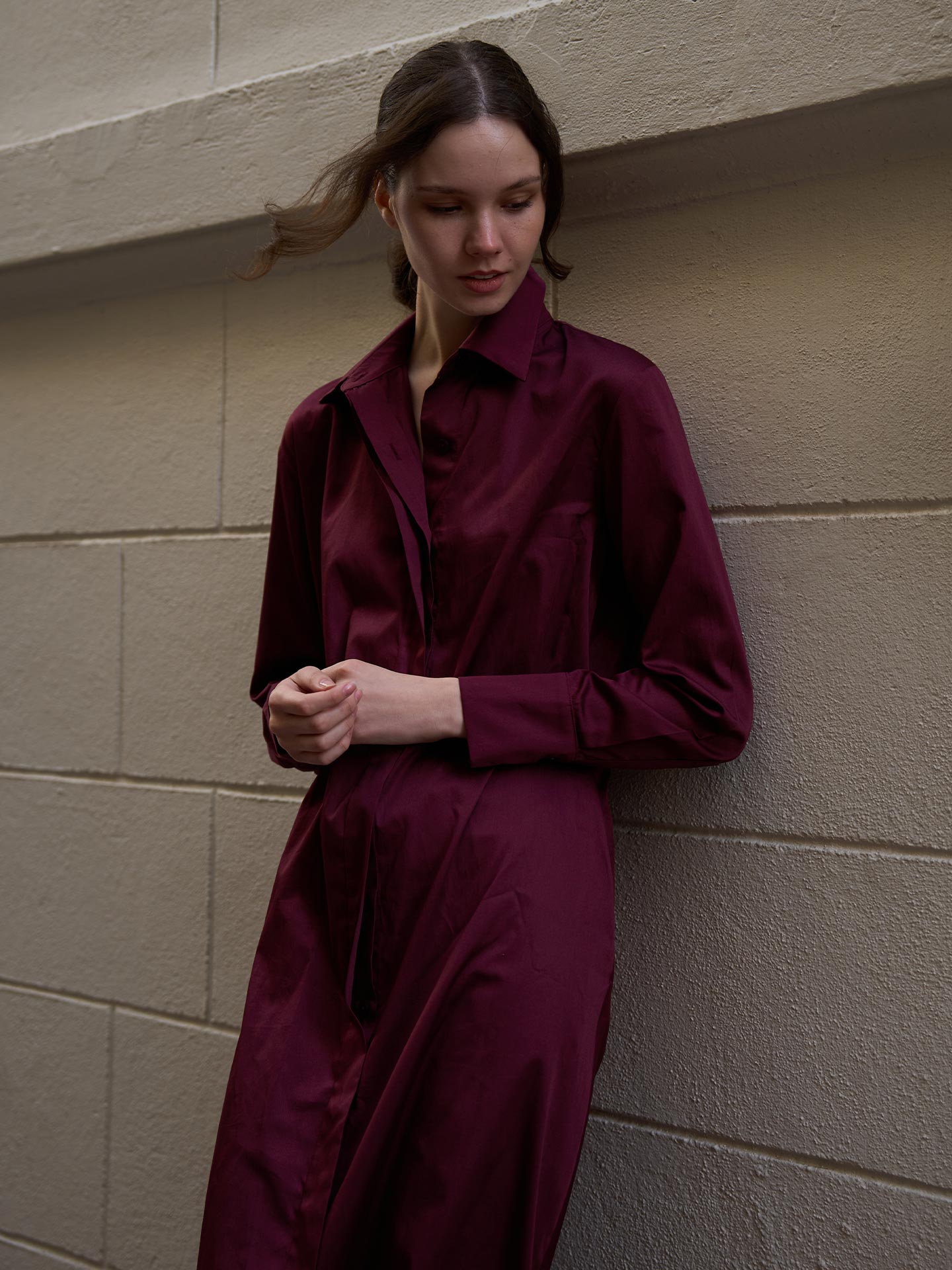 Poplin Oversize Uzun Gömlek Elbise Bordo
